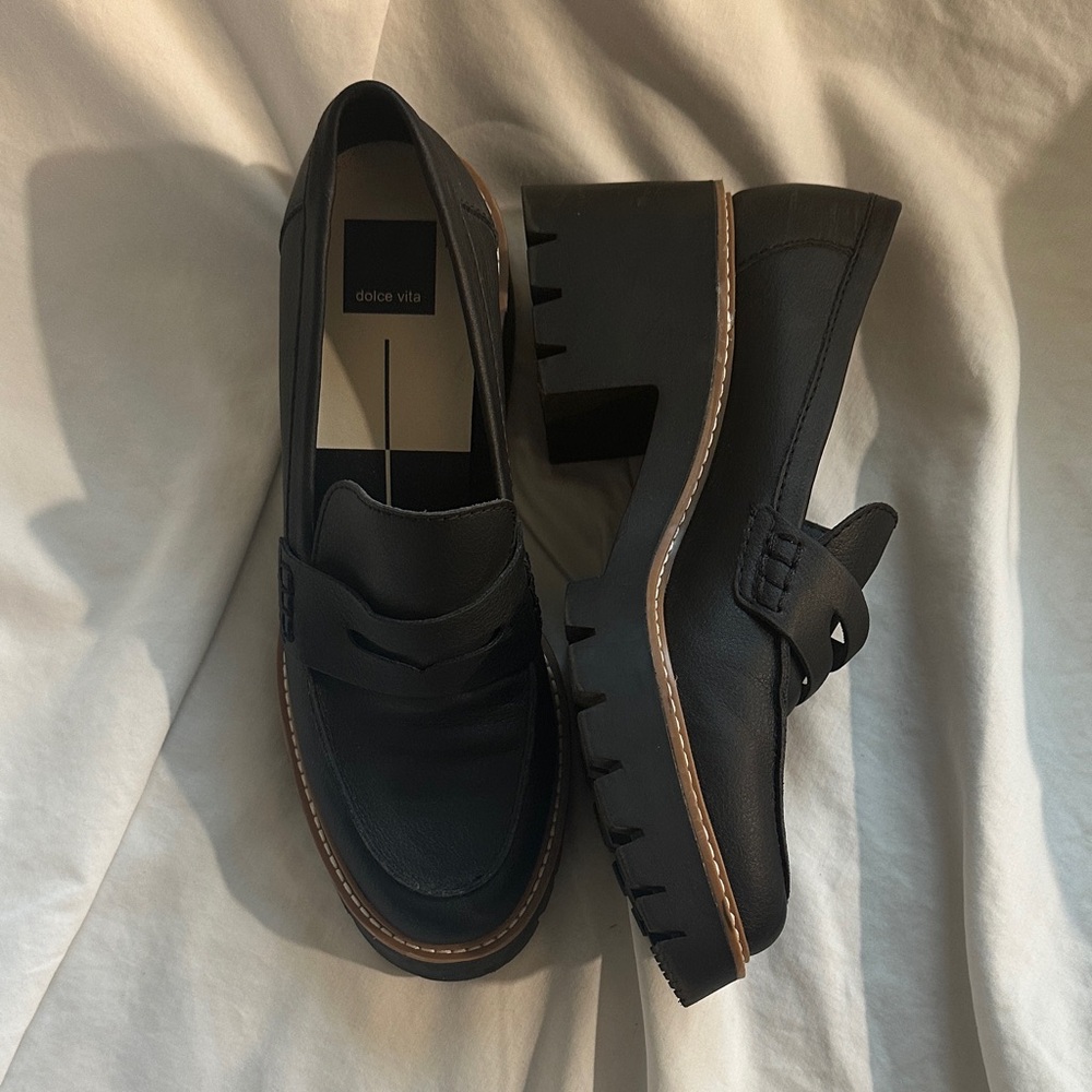 Dolce Vita Black Lug Sole Penny Loafers